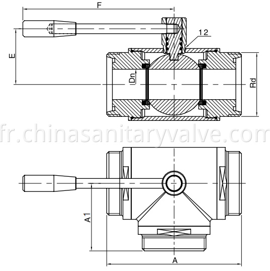 DIN Manual Hygienic Three Way Ball Valve Male